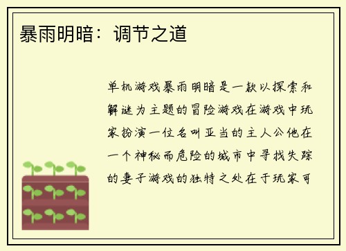 暴雨明暗：调节之道
